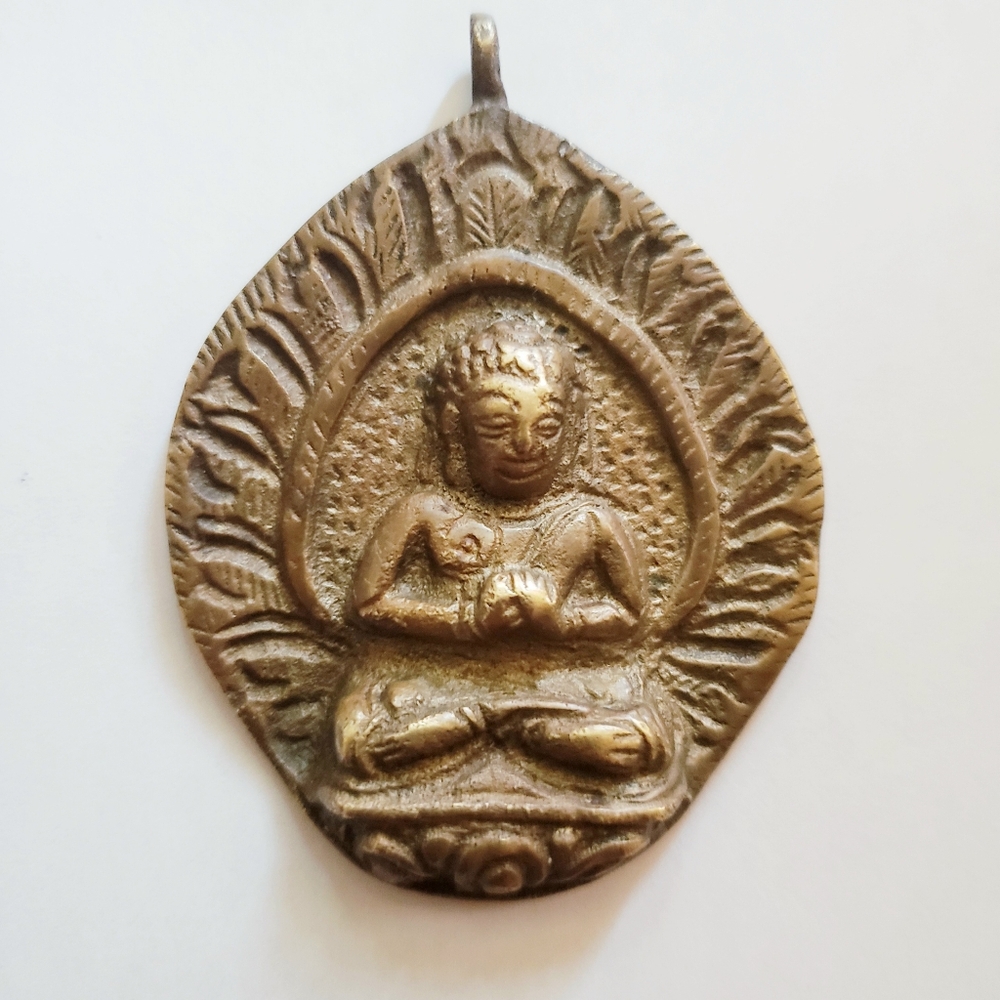 Vintage cast brass deity amulet, Sarna of India